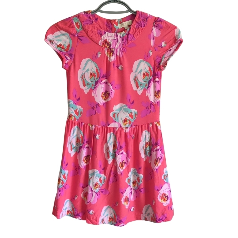 Mini Boden Coral Pink Floral Lined Dress Girls Size 7-8 Years
